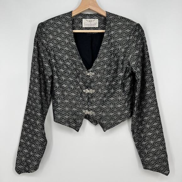 Vintage LongHorn by Niver Western Wear Crop Jacket Top Silver Gray Pewter Clasps - Picture 1 of 11